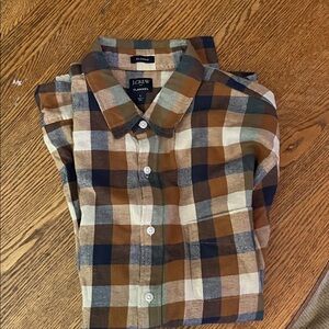 J. Crew Men's Casual Plaid Shirt - Brown, Blue, and Green